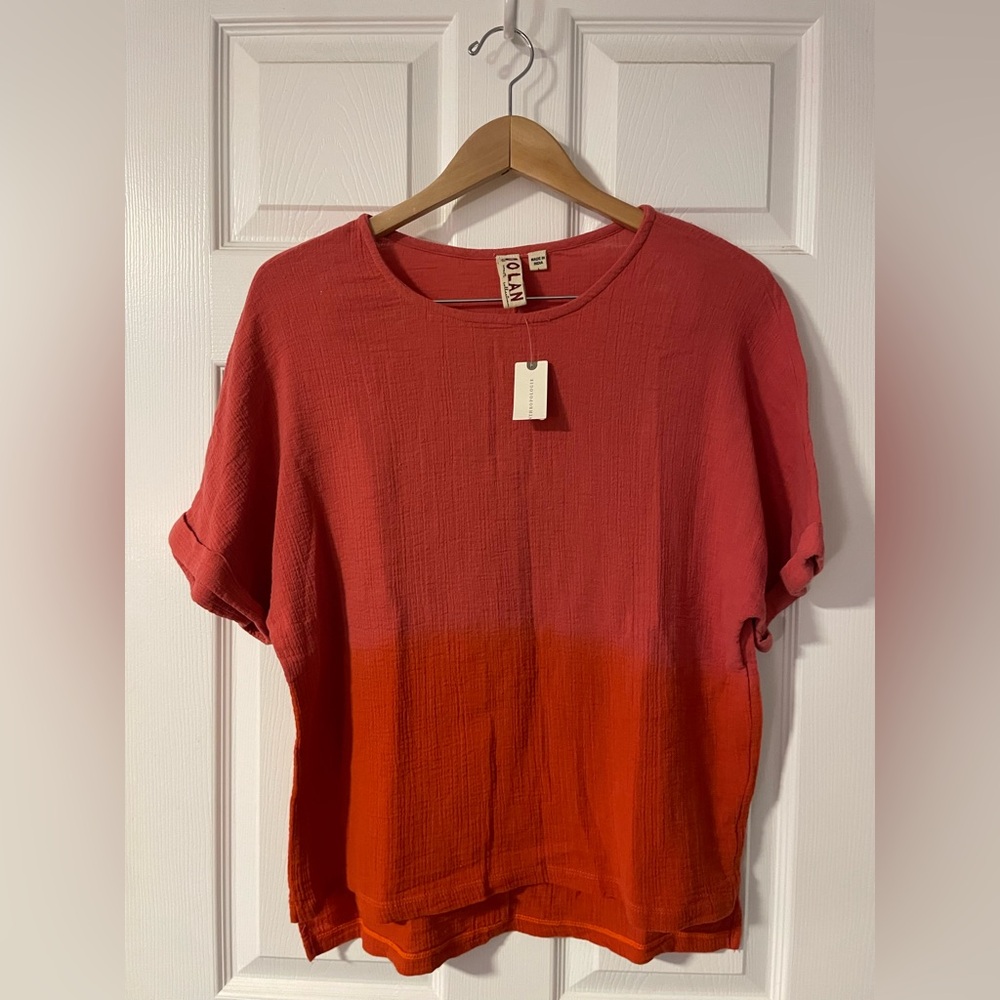 Anthropologie Two-Tone Coral to Orange Short-Sleeve Tee